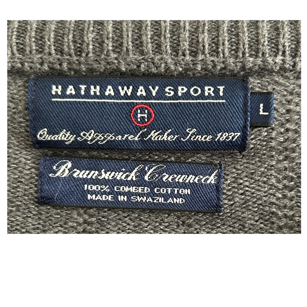 HATHAWAY SPORT $120 Brunswick Crewneck 100% Combed Cotton Gray Sweater Sz L - Picture 7 of 15